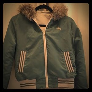 STUSSY Reversible Bomber Jacket w Removable Fur- S
