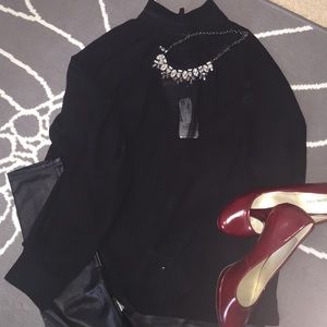 NWT U.S. Size 6 black high neck sheer bloused