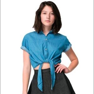 American Apparel mid-length tie up blouse in Mint