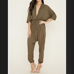 Olive Drawstring Jumpsuit