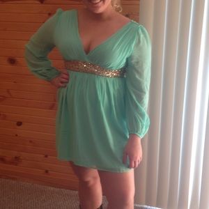 Mint green and gold sequin dress