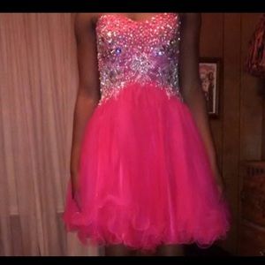 Short Beaded Fuchsia Prom Dress