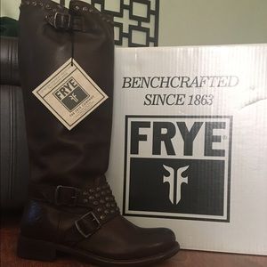 Frye Jenna Studded Tall Dark Brown 7.5 Boot