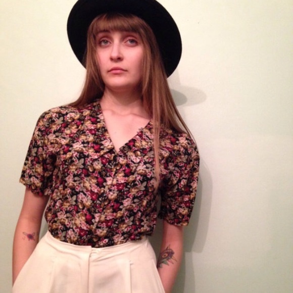 Vintage 1990s Collared Floral Blouse with Back Tie