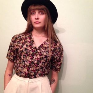 Vintage 1990s Collared Floral Blouse with Back Tie