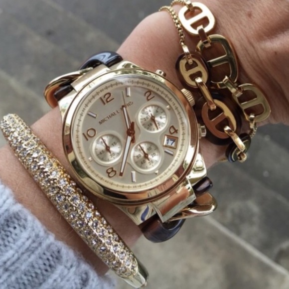 Michael Kors Accessories - Michael Kors gold tortoise chain chronograph watch