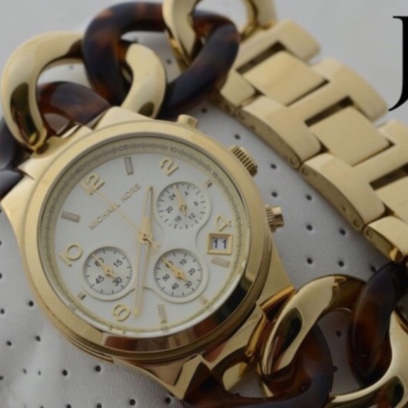 Michael Kors gold tortoise chain chronograph watch - Picture 2 of 4