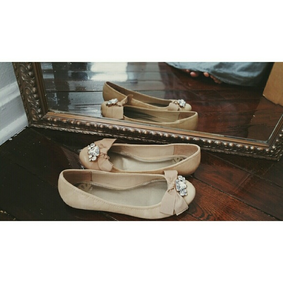 Beige Suede Flats with Rhinestones