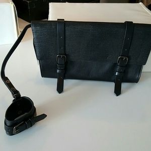 Black leather clutch with attach wristlet bracelet