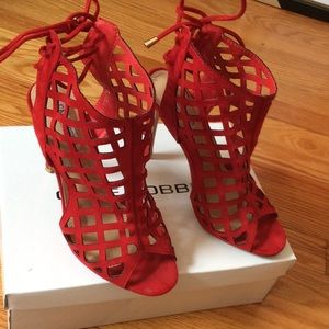 Red open toe 4 inch heels