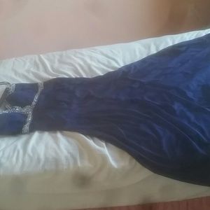 Dark long blue prom dress