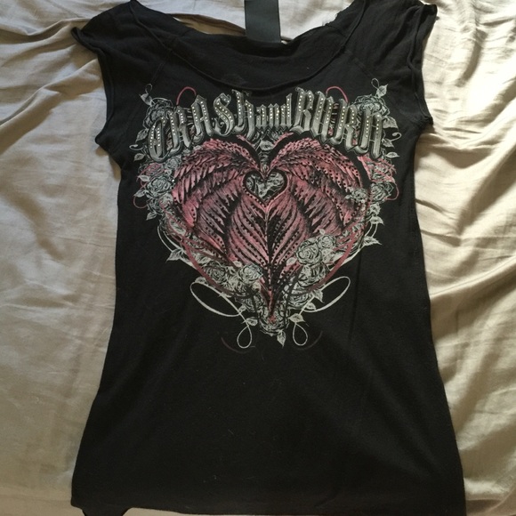 Crash and burn off the shoulder tee