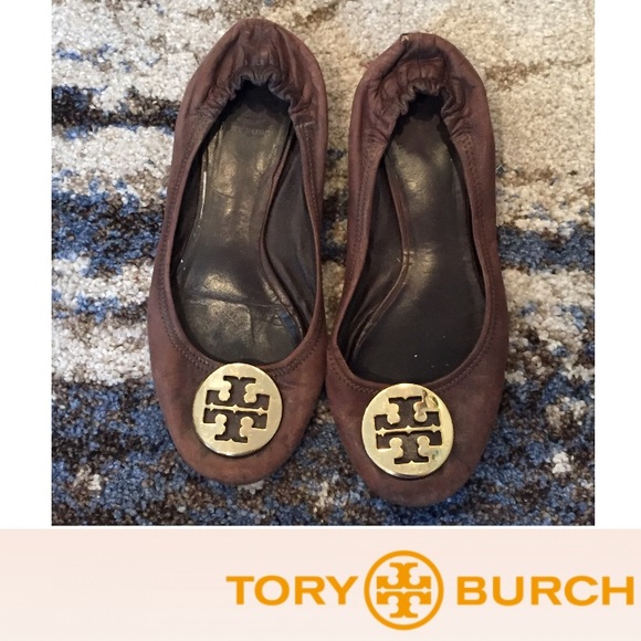 Tory Burch Shoes - Tory Burch Brown Flats with Gold Logo