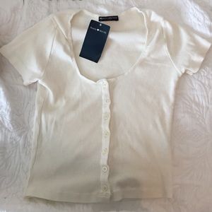 Brandy Melville white button up crop top