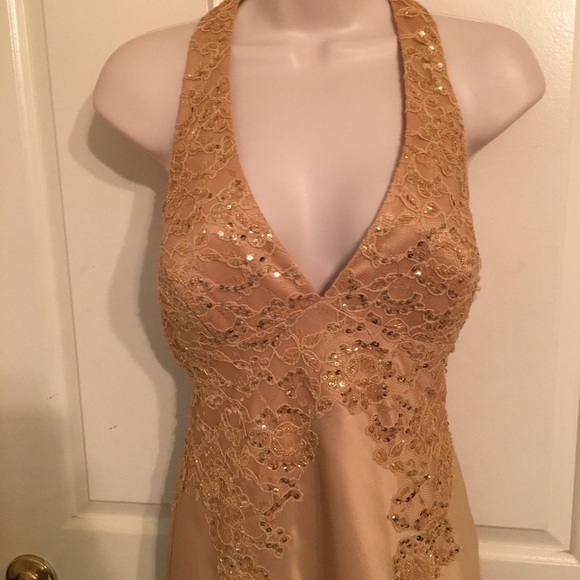 Gold Satin Florida Design Prom Dress Sz 11/12 - Picture 2 of 4