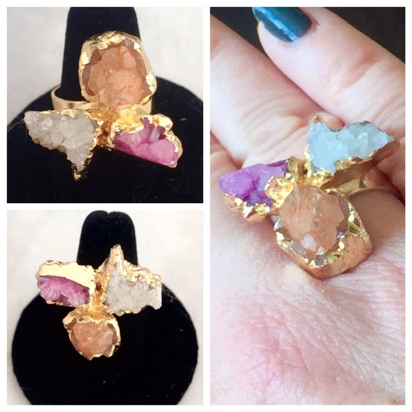 CLEARANCE- FINAL PRICE Triple Druzy Geode Ring