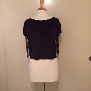 Zara Black Fringed Suede Top!
