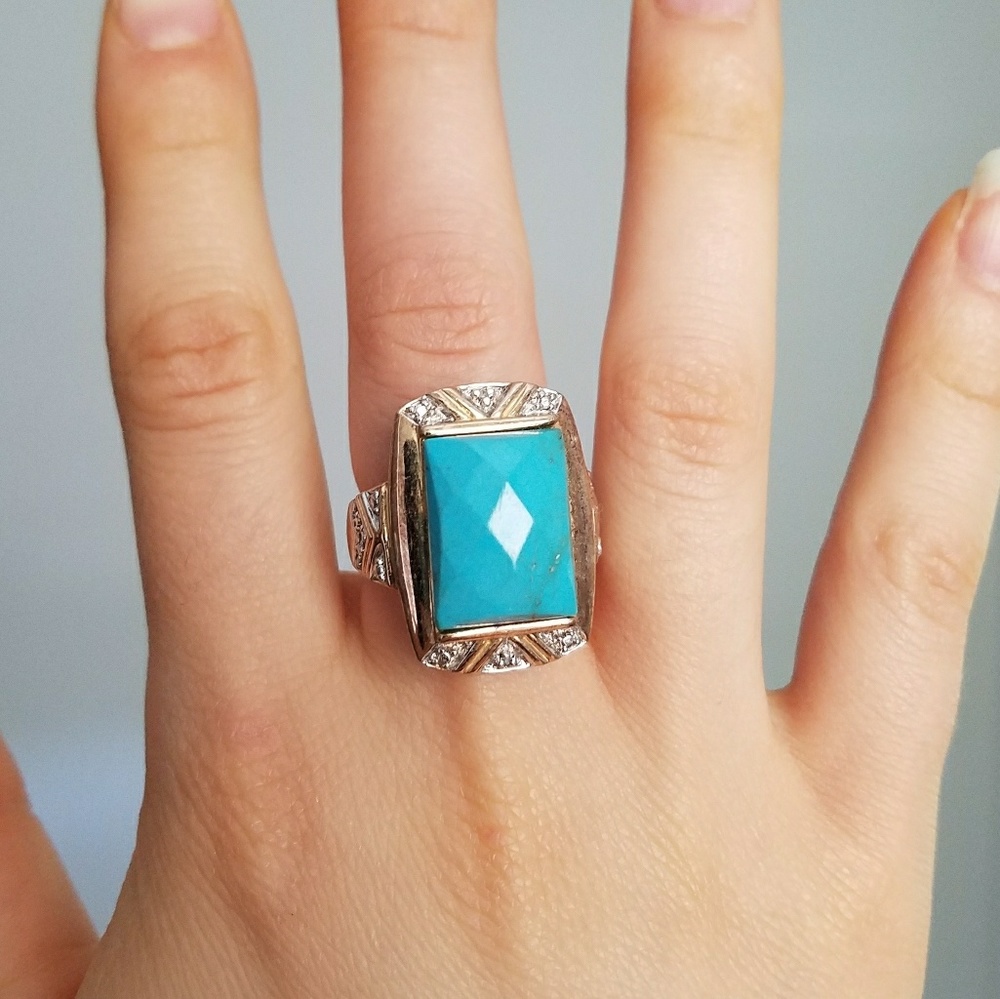 Sterling Silver Turquoise and Diamond Accent Ring