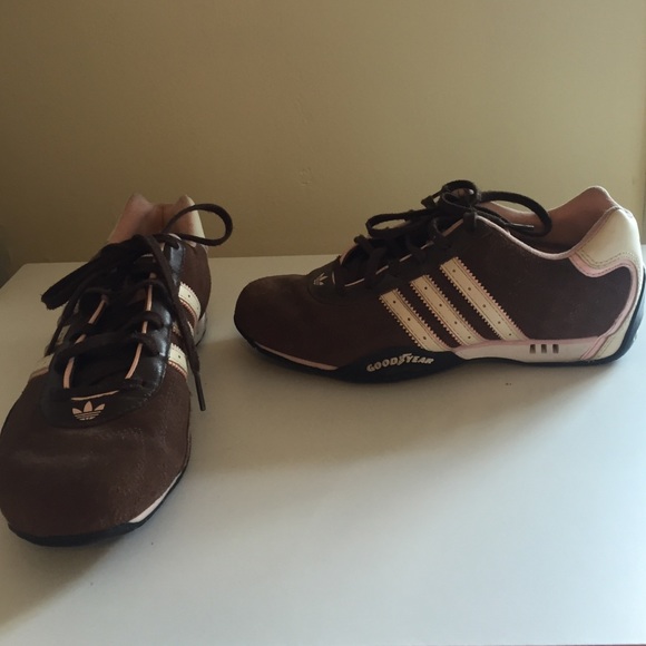 Brown and pink suede Adidas sneakers