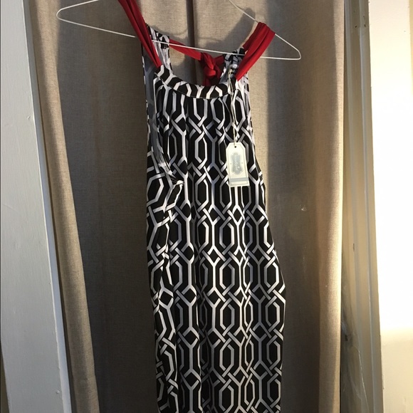 NWT Mudpie dress black and white with red neckline