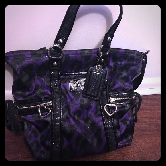 coach purple leopard purse
