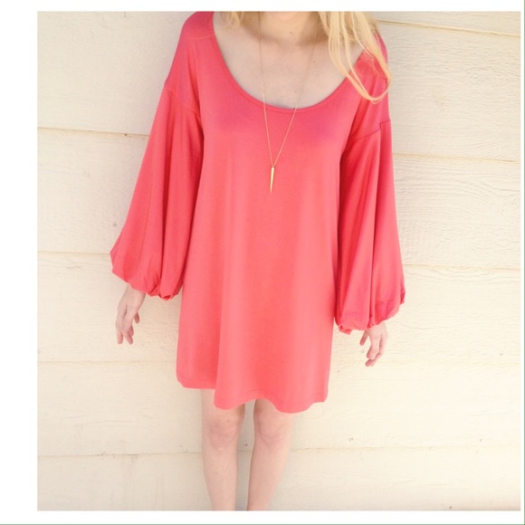 Vintage Dresses & Skirts - Coral Pink shift cocktail dress bell long sleeves