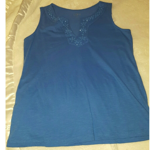 Blue cotton tank plastic beads NWT