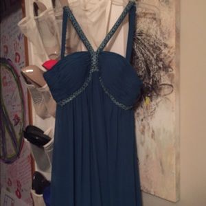 Dark Blue Beaded Prom Dress