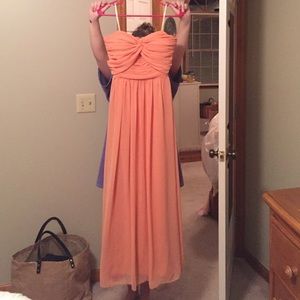 Tangerine Colored Strapless Prom Dress