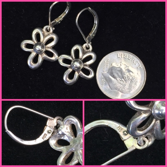 VTG Sterling Silver Signed Flower Lever backs - Picture 3 of 4