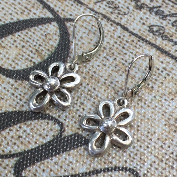 VTG Sterling Silver Signed Flower Lever backs - Picture 4 of 4