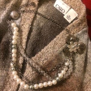 Antique Silver and Pearls Statement Necklace