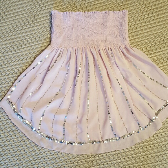Pink sheer tube top silver sequins NWOT