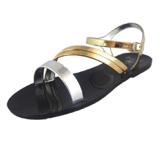 Dizzy Two Tone Black Jelly Sandals - Picture 3 of 4