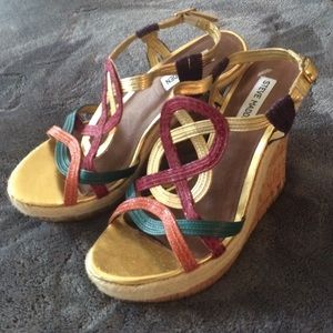 Jewel toned multi color wedges.