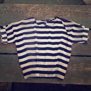Navy and White Striped Blouse