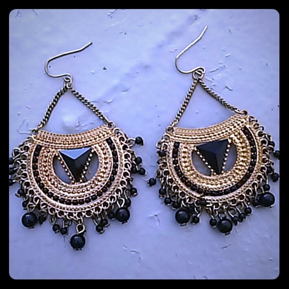 Earrings - Black & Gold.