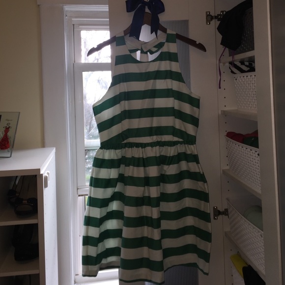 Green and white striped nautical dress