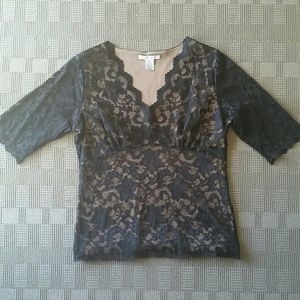 Cabi black lace top with nude lining
