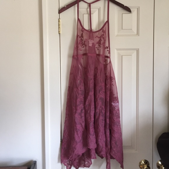 Rose pink sheer lace summer slip dress