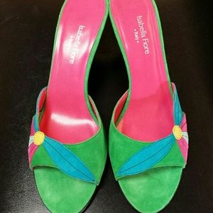 VIBRANT GREEN AND PINK SUEDE SLIDES ISABELLA FIORI