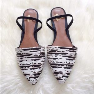 Black White Pointed Sling Back Flats