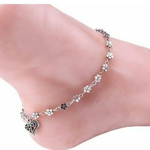 Silver flower chain anklet
