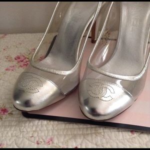  Authentic! Chanel Silver leather heels Authentic! Chanel Silver leather heels
