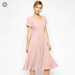 NWT ASOS Midi Skater Dress with Pleated Skirt PINK