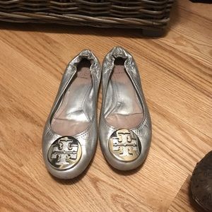 Tory Burch silver Reva flats