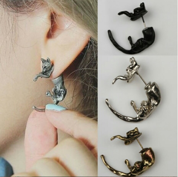 Bronze long tail small Leopard cat stud earrings