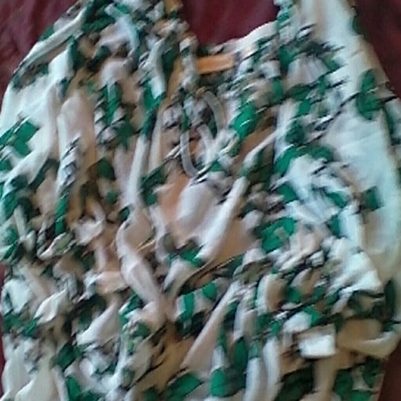 EVA MENDEZ FLORAL PHEASANT WHITE/GREEN BLOUSE L - Picture 4 of 4