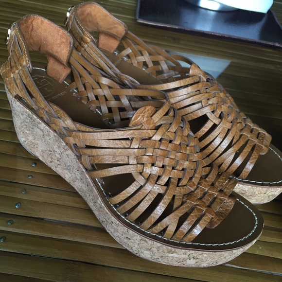 Tory Burch tan Guarache style wedge