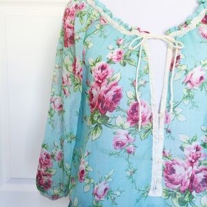 | A&F | turquoise floral print peasant boho top